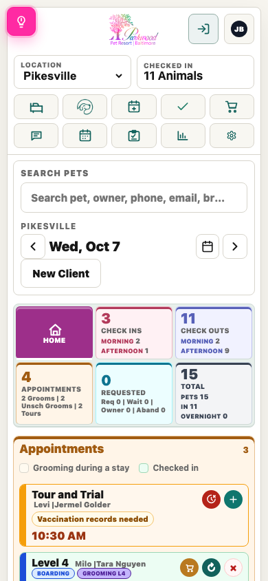 Actual mobile staff dashboard