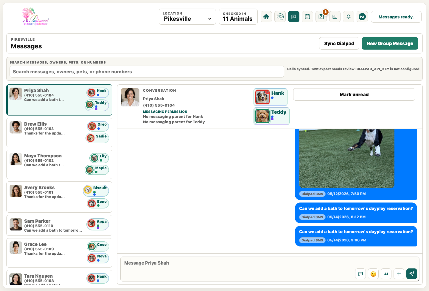 Messaging and phone-call workspace with AI assist controls
